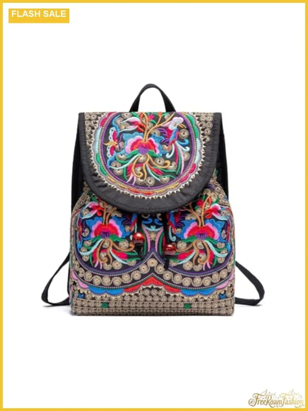 Embroidered Canvas Boho Backpack Purse